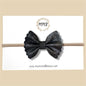 Vintage Black Shimmer Scalloped Genuine Leather Bow