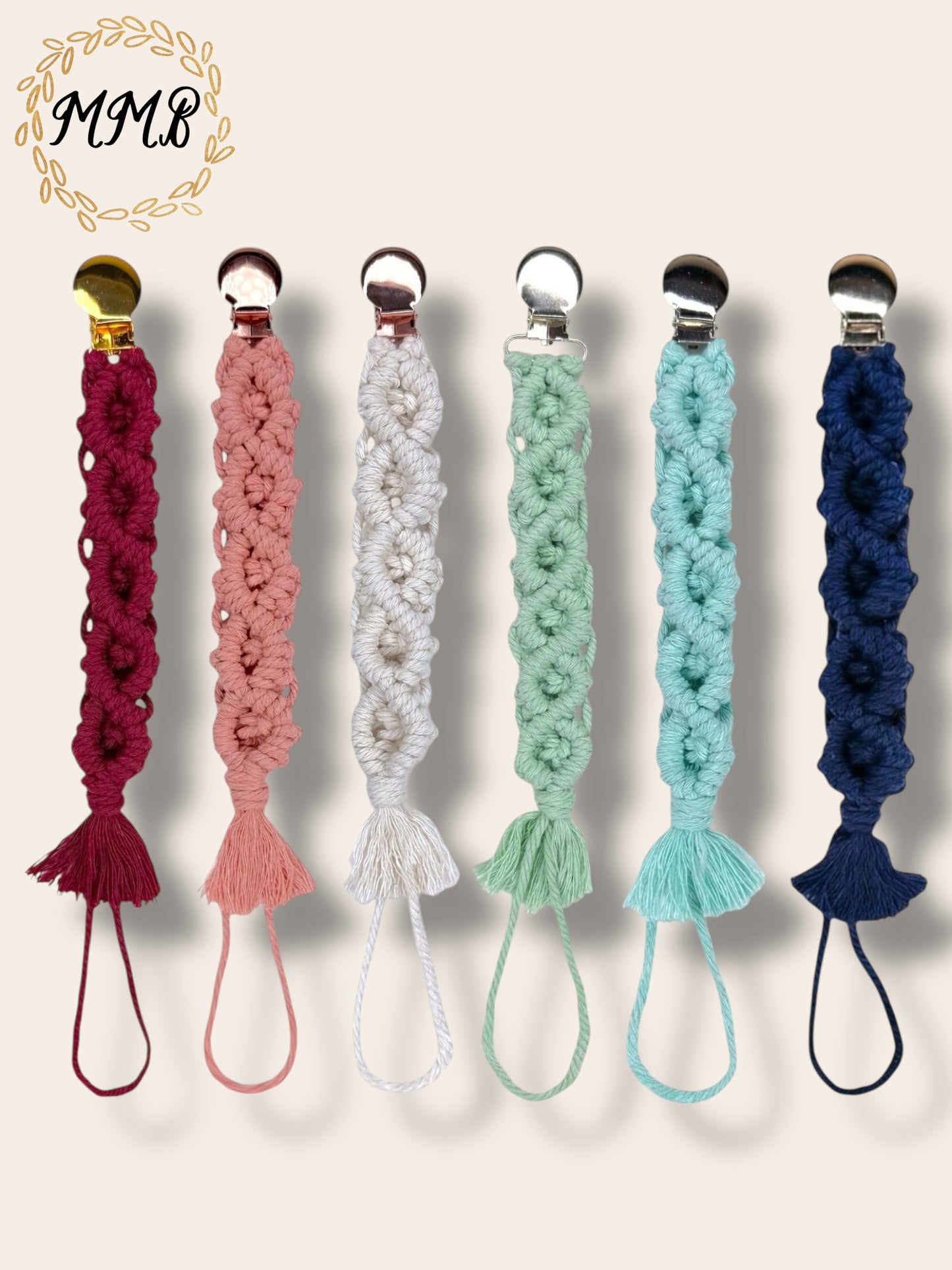 Wine Macrame Pacifier Teething Clip