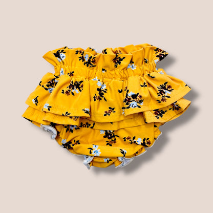 OAK Handmade Mustard Floral Ruffle Bloomers 3T