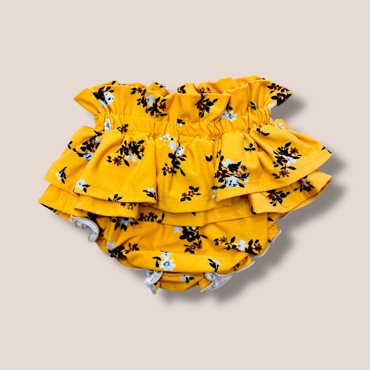 OAK Handmade Mustard Floral Ruffle Bloomers 3T