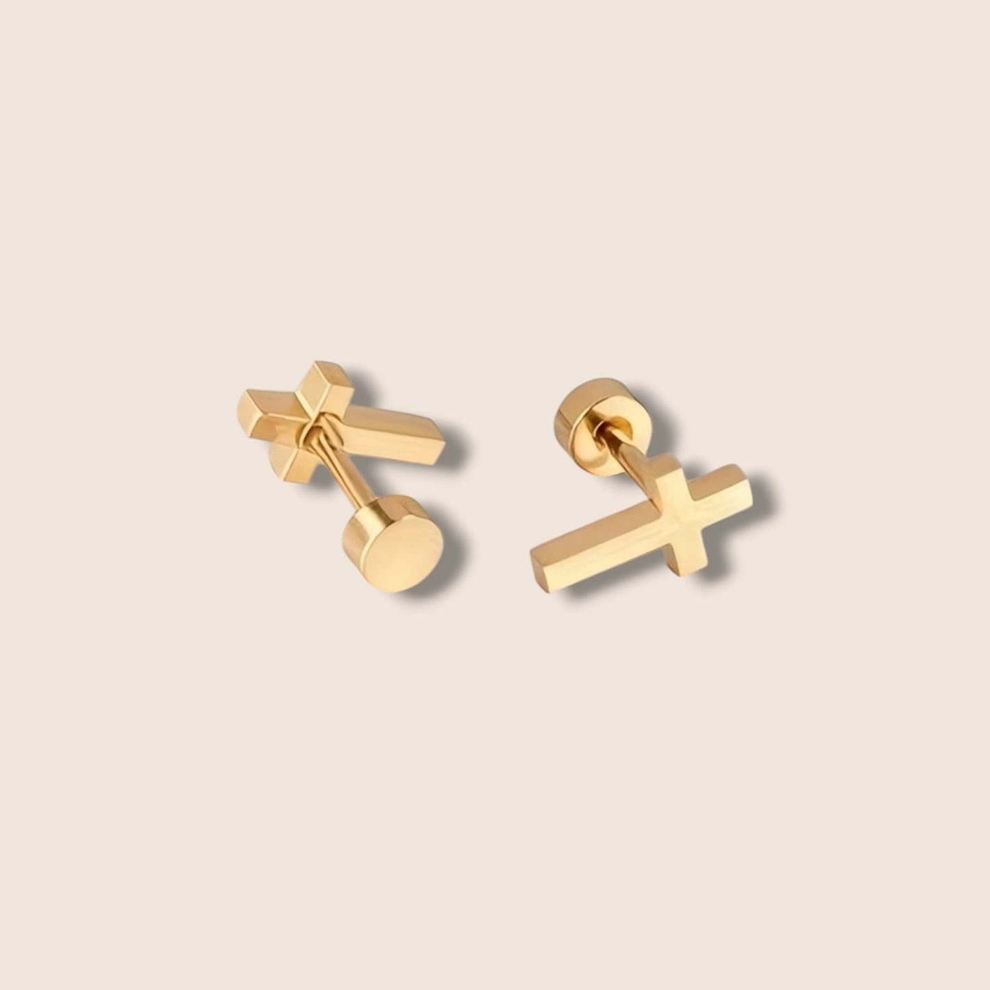 Gold Cross Screw Back Studs