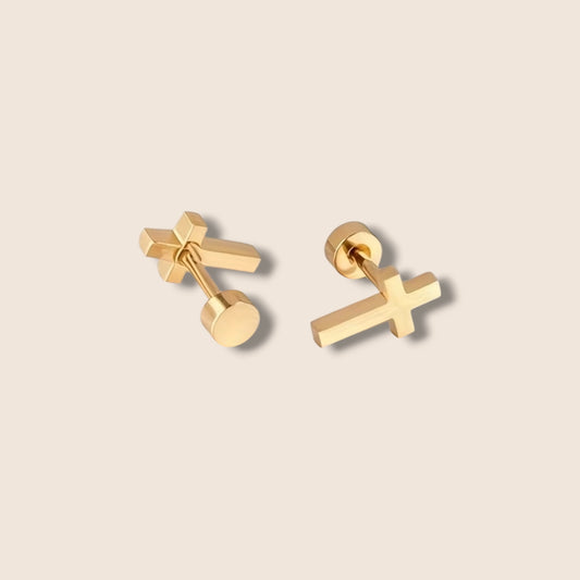 Gold Cross Screw Back Studs