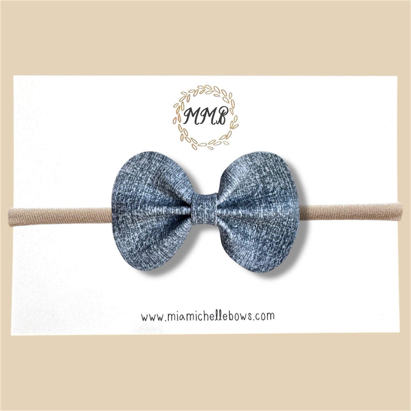 Navy Denim Vegan Leather Bow