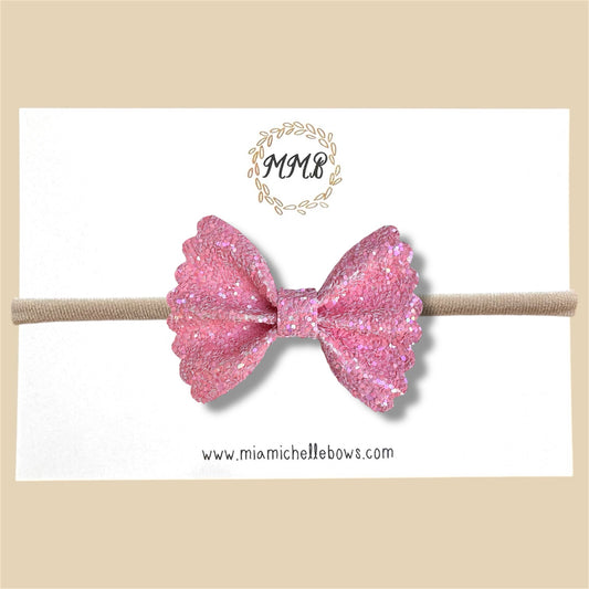 Pink Scalloped Glitter Bow