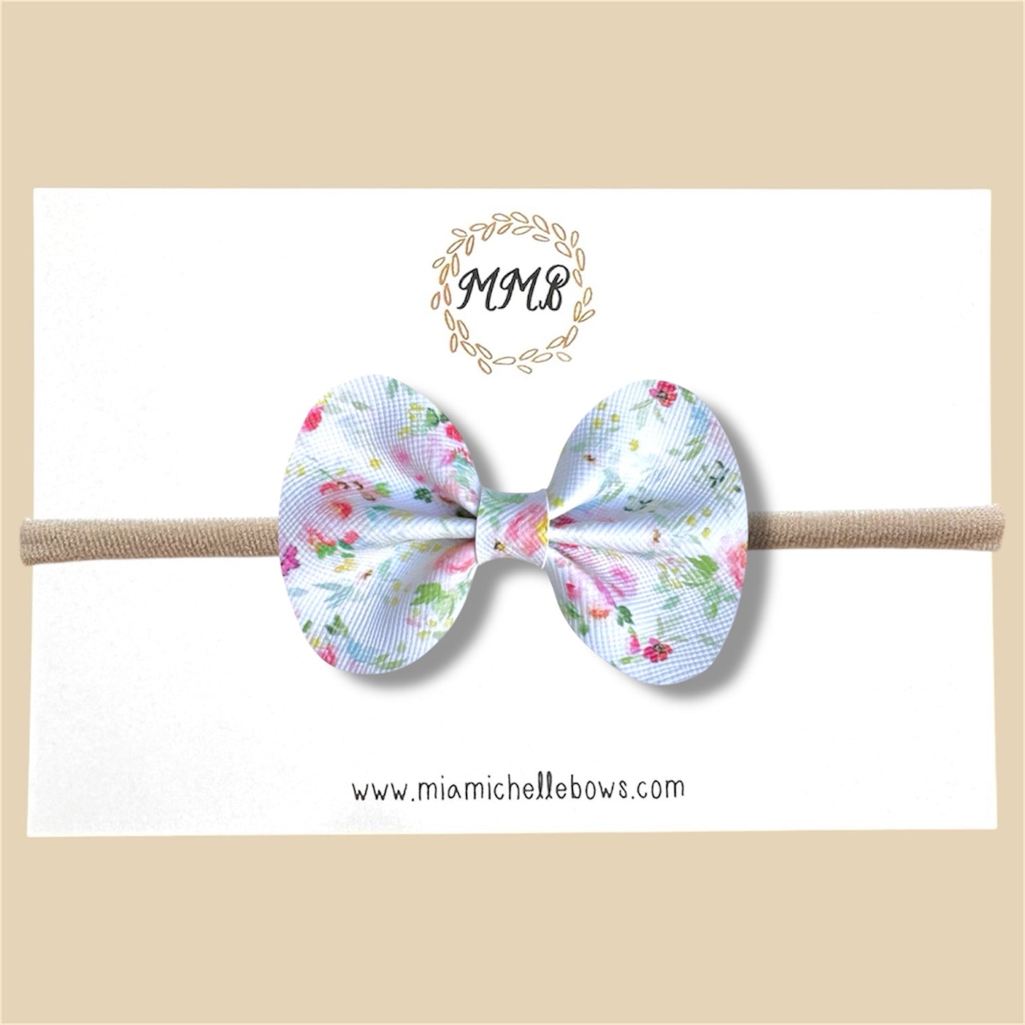 White Floral Vegan Leather Bow