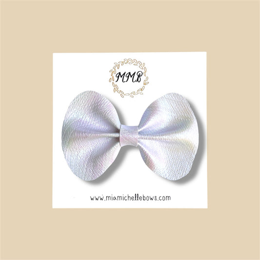 Iridescent White Vegan Leather Bow