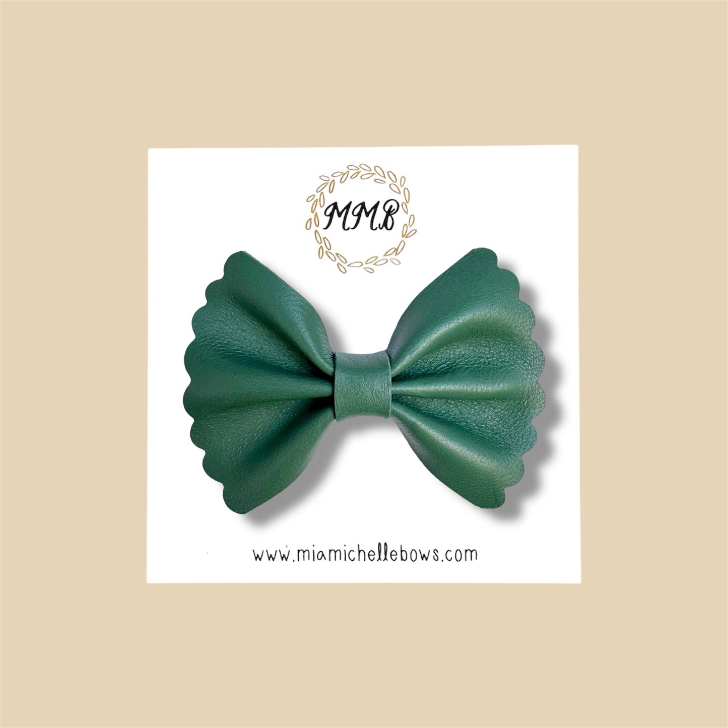 Dark Green Scalloped Genuine Leather Bow
