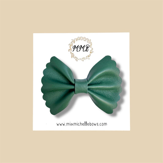 Dark Green Scalloped Genuine Leather Bow
