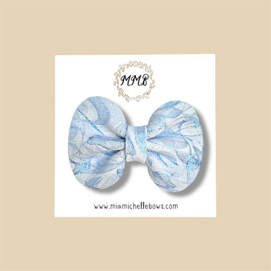 Blue Sparkle Swirl Genuine Leather Bow