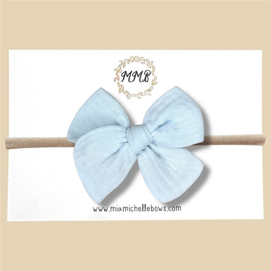 Hand-tied Gauze Bow in Sky Blue