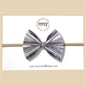 Vintage Gray Striped Vegan Leather Bow