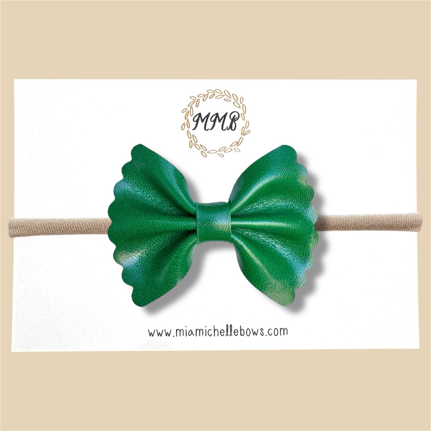 Green Scalloped Genuine Leather Bow