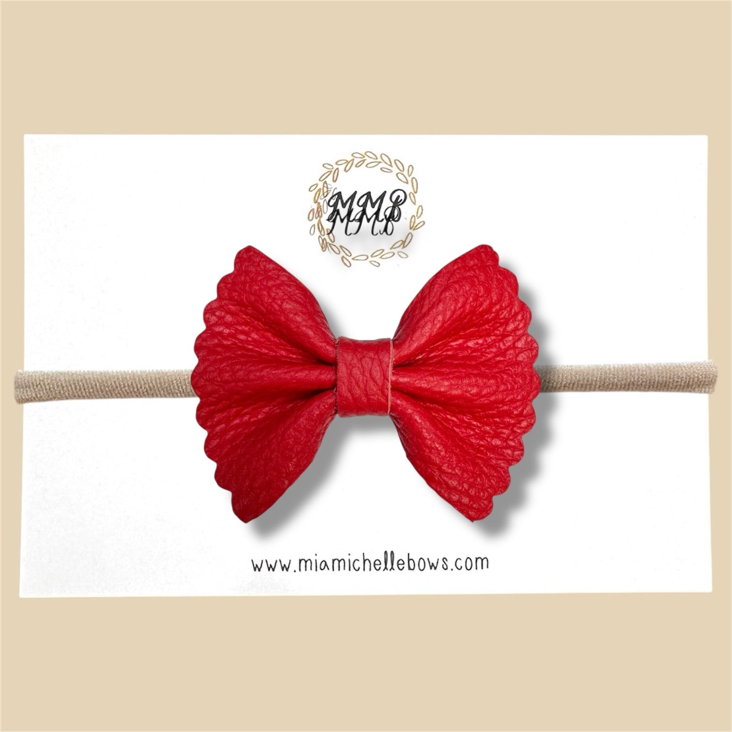 Red Pebbled Scalloped Genuine Leather Bow