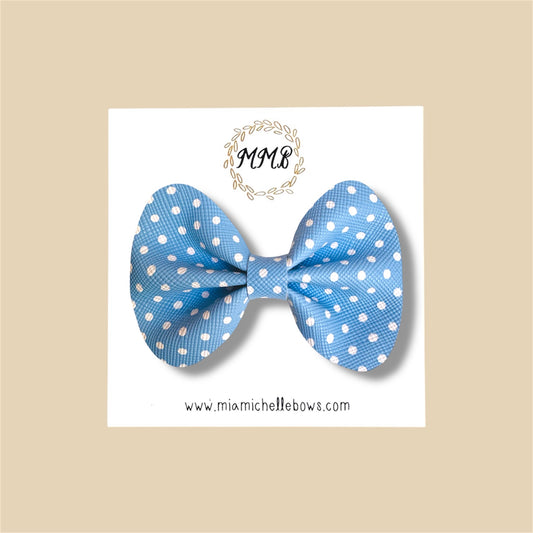 Baby Blue Polkadot Vegan Leather Bow