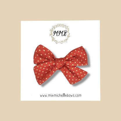 Hand-tied Rust & Gold Polkadot Bow