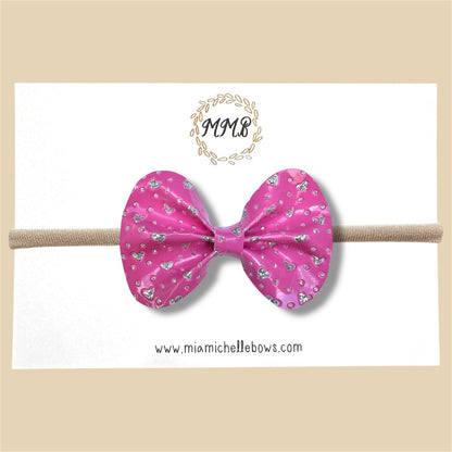 Pink & Silver Hearts Glitter Bow