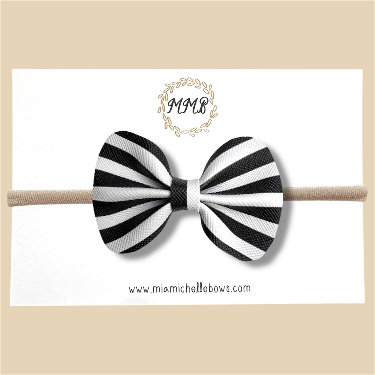 Black & White Striped Vegan Leather Bow