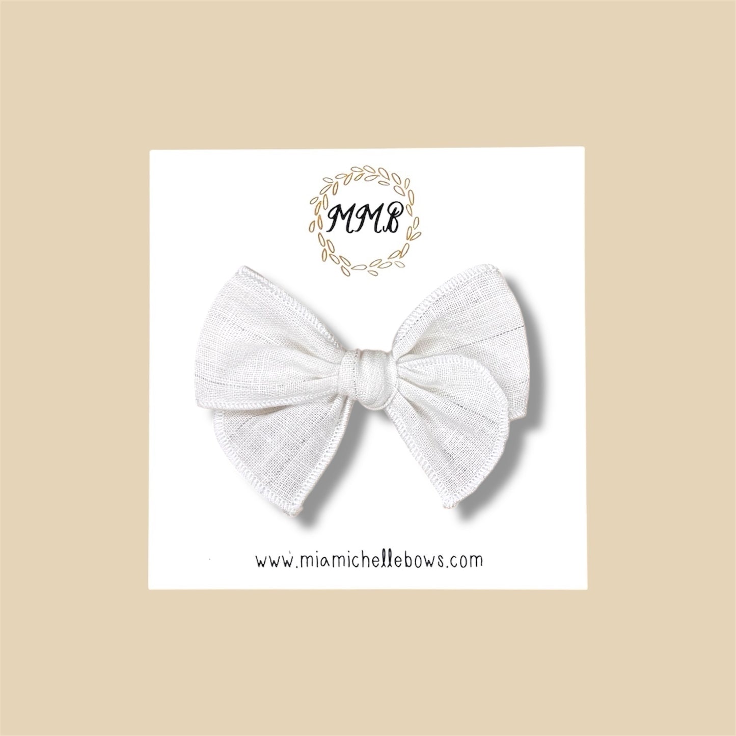 White & Silver Linen Pinstripe Fairytale Bow