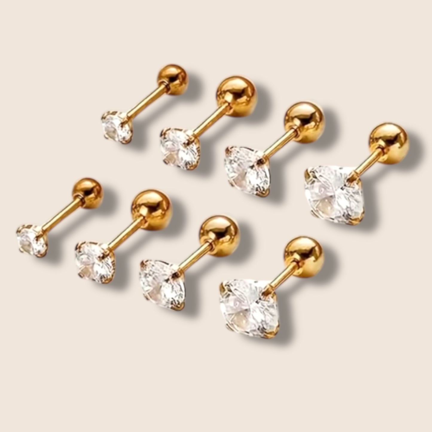 Round CZ Ball Screw Back Studs