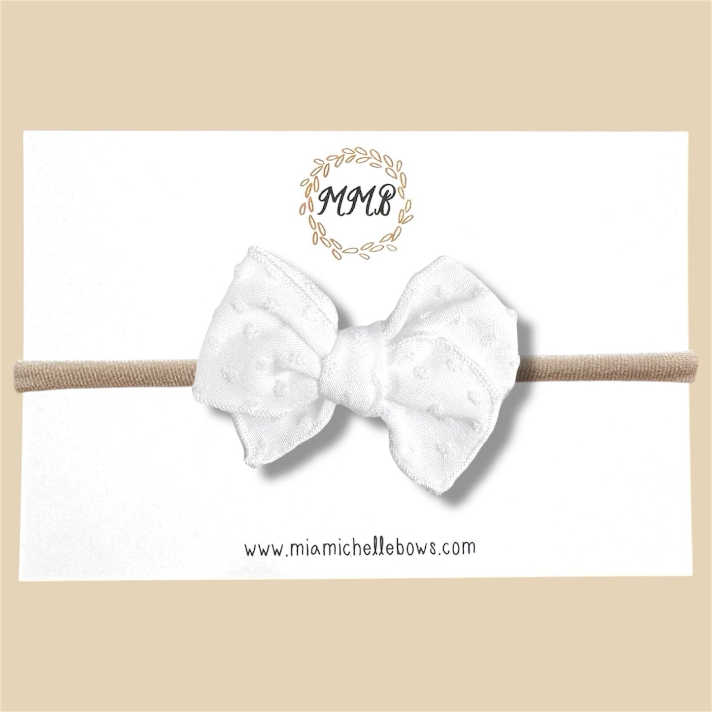 Handmade Full Length White Swiss Dot Blessing Dress & matching bow set