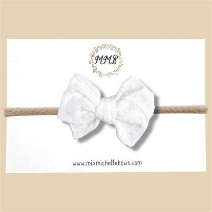 Handmade Full Length White Swiss Dot Blessing Dress & matching bow set