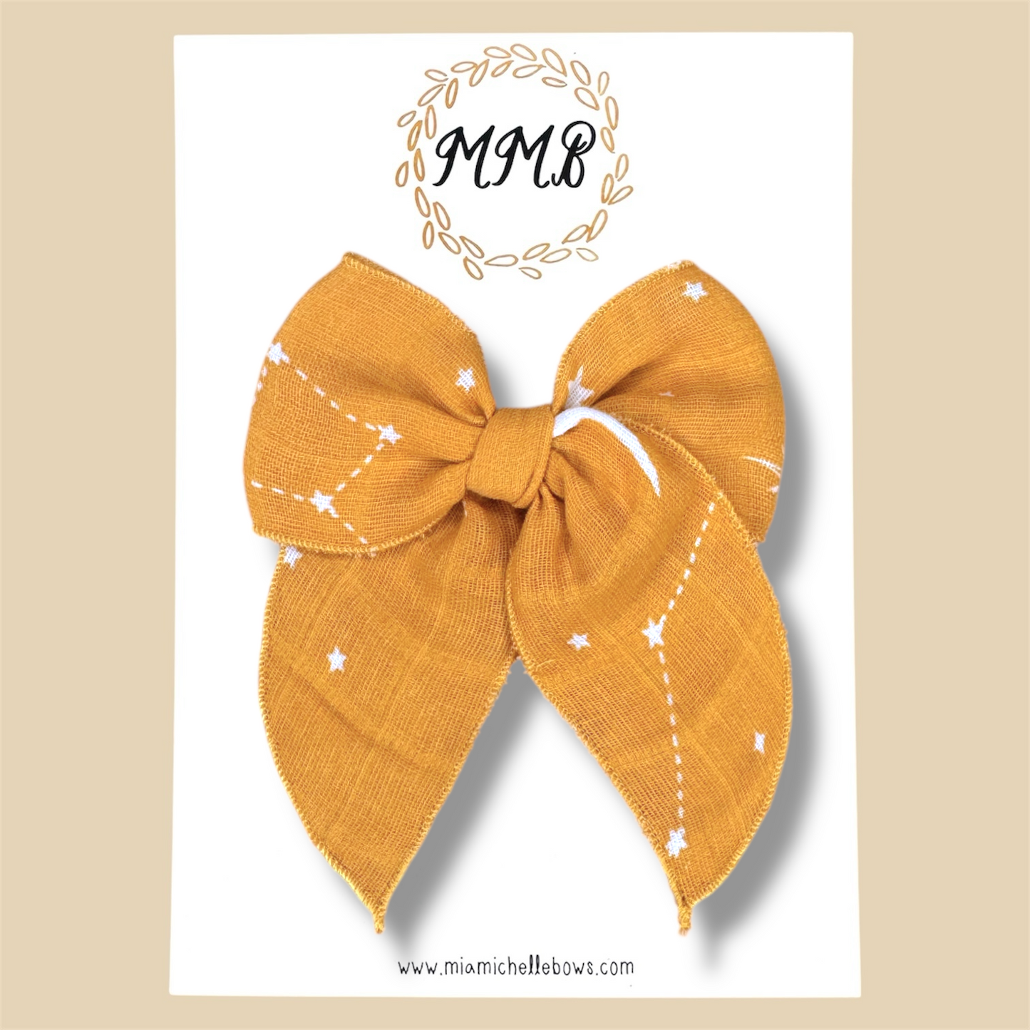 Mustard Stars Gauze Fairytale Bow