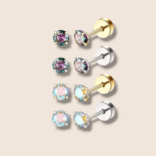 Iridescent 4mm CZ Flat Screw Back Studs