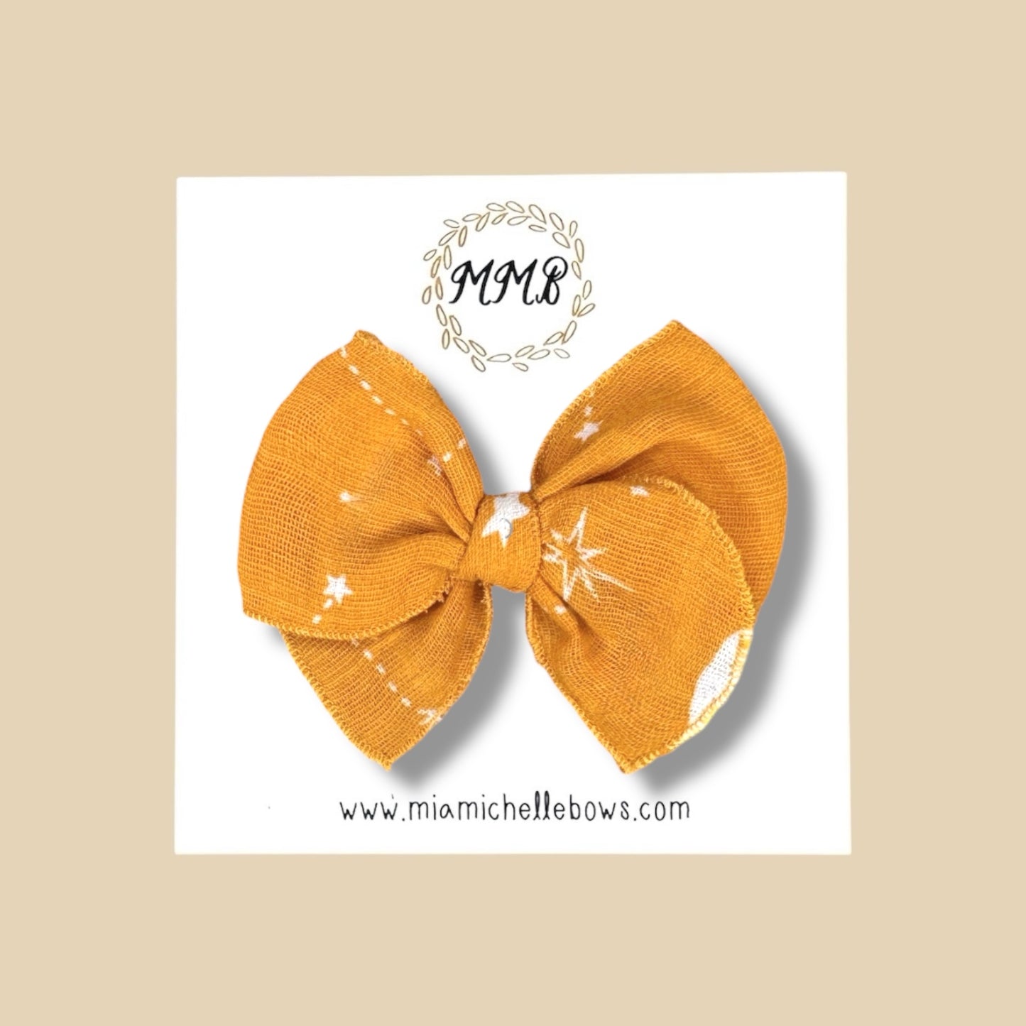 Mustard Stars Gauze Fairytale Bow
