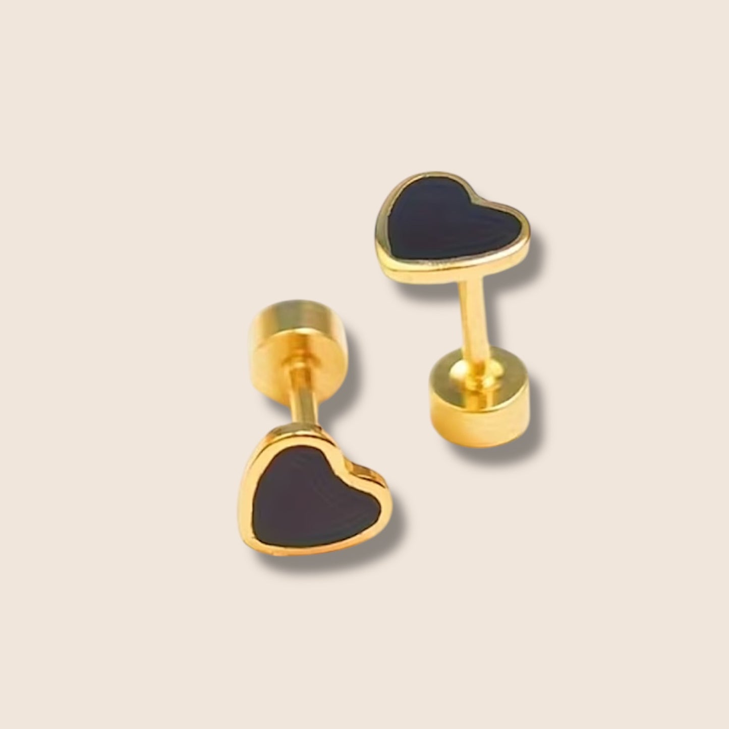 Gold Enamel Heart Screw Back Studs