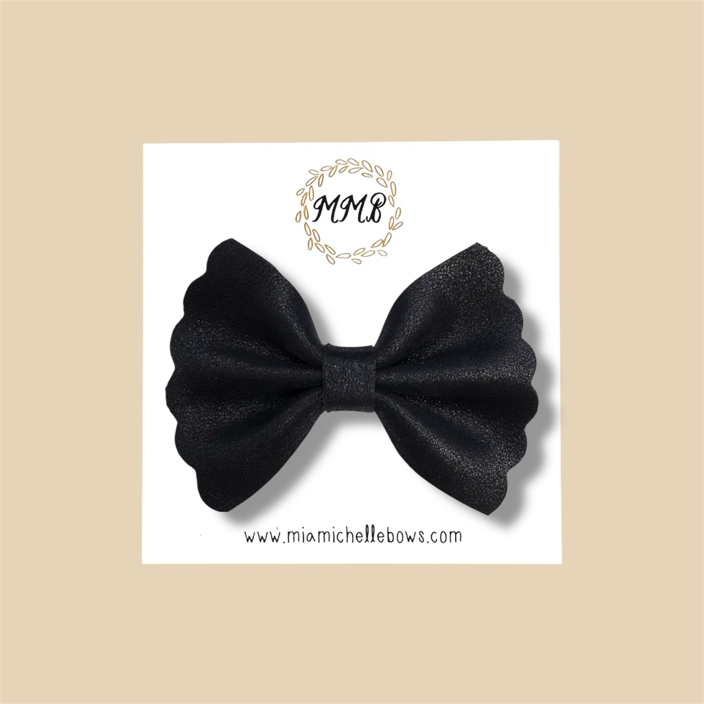 Black Flutter Genuine Leather Bow