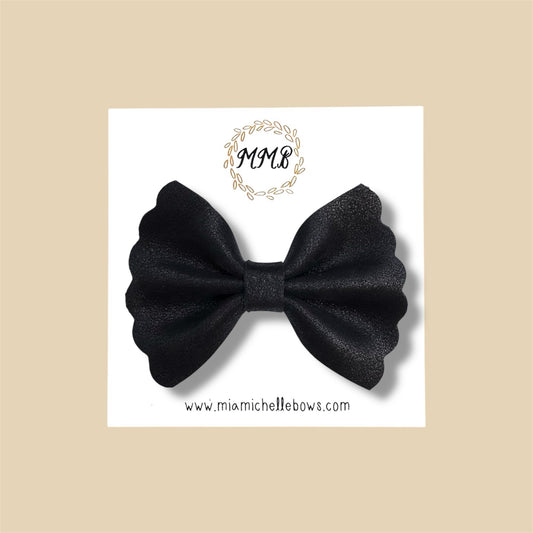 Black Flutter Genuine Leather Bow