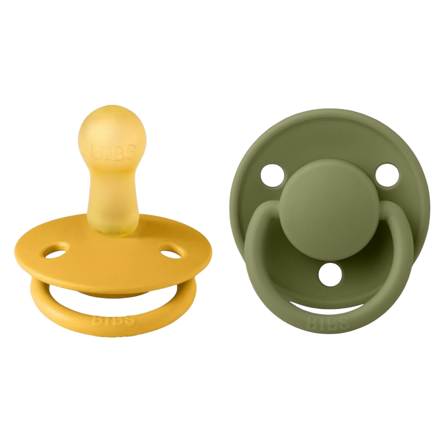 Bibs De Lux Rubber Pacifier 2 Pack- Olive/ Mustard
