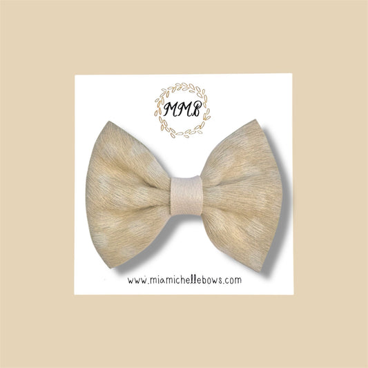 Cream Fawn Fur Genuine Leather Bow