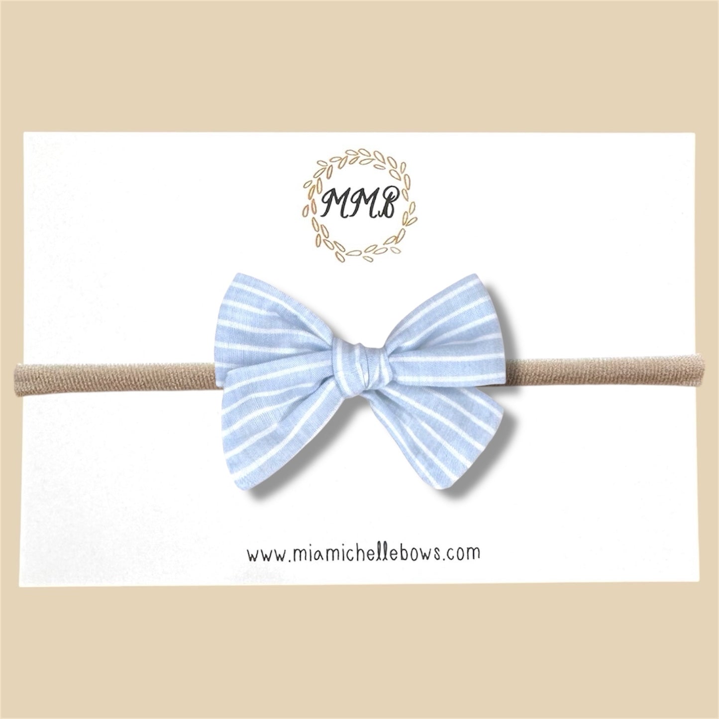 Hand-tied Light Blue Striped Bow