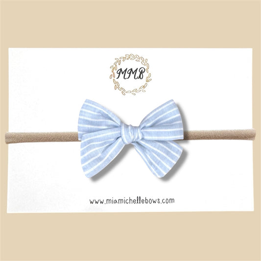 Hand-tied Light Blue Striped Bow