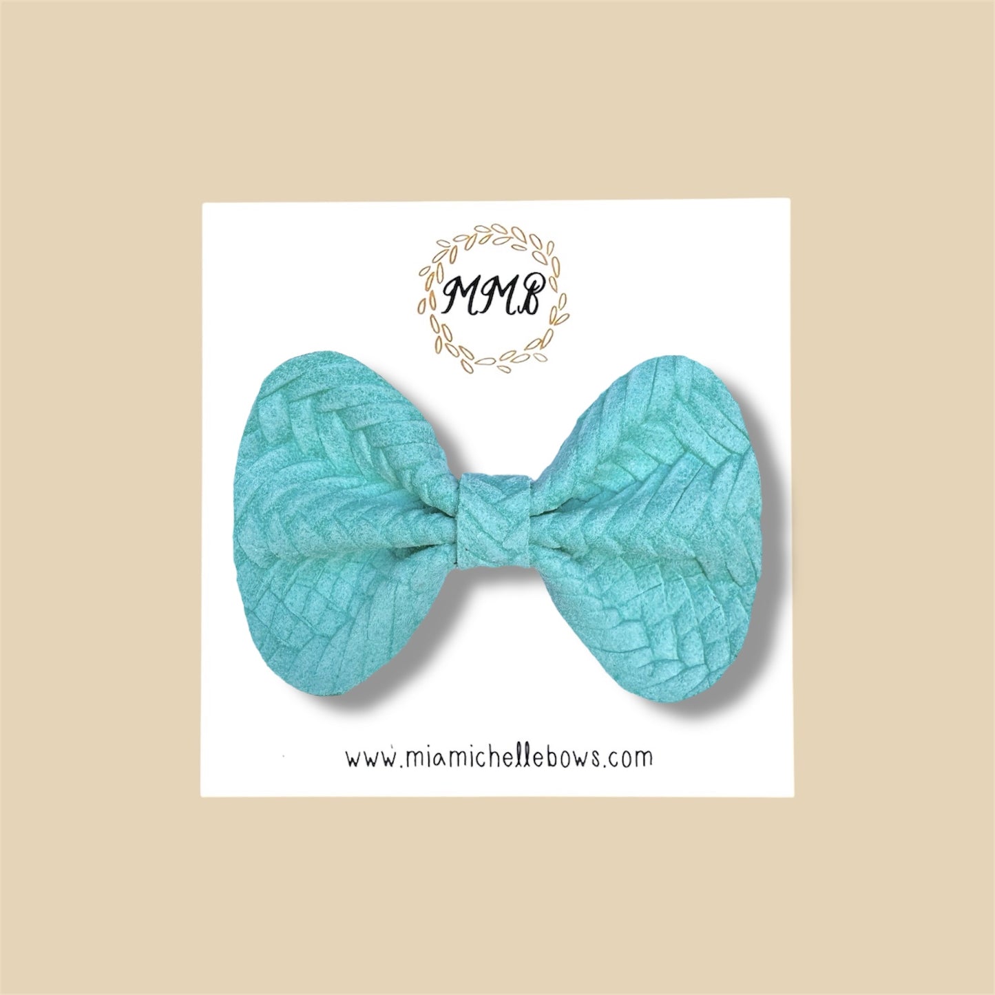 Turquoise Basketweave Genuine Leather Bow