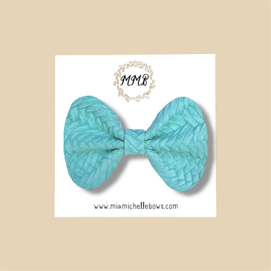 Turquoise Basketweave Genuine Leather Bow