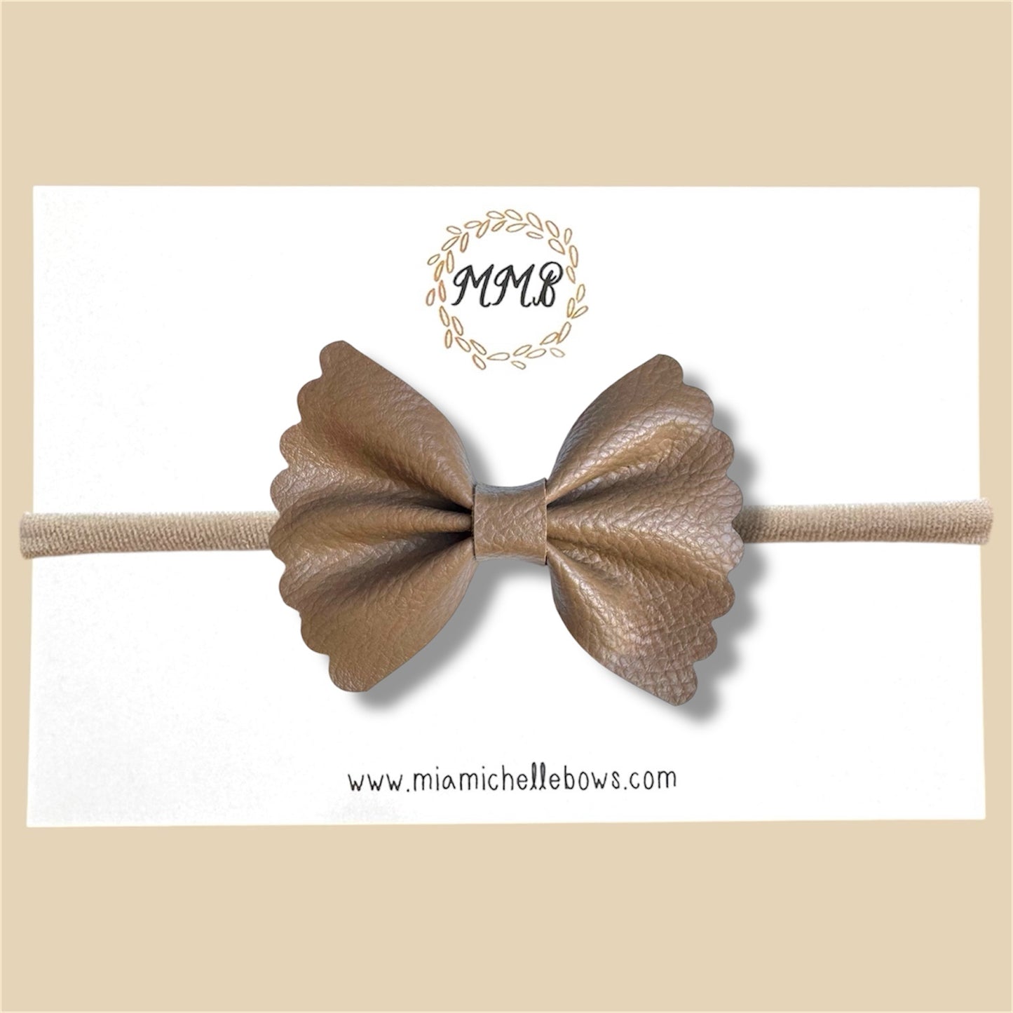Tan Scalloped Vegan Leather Bow