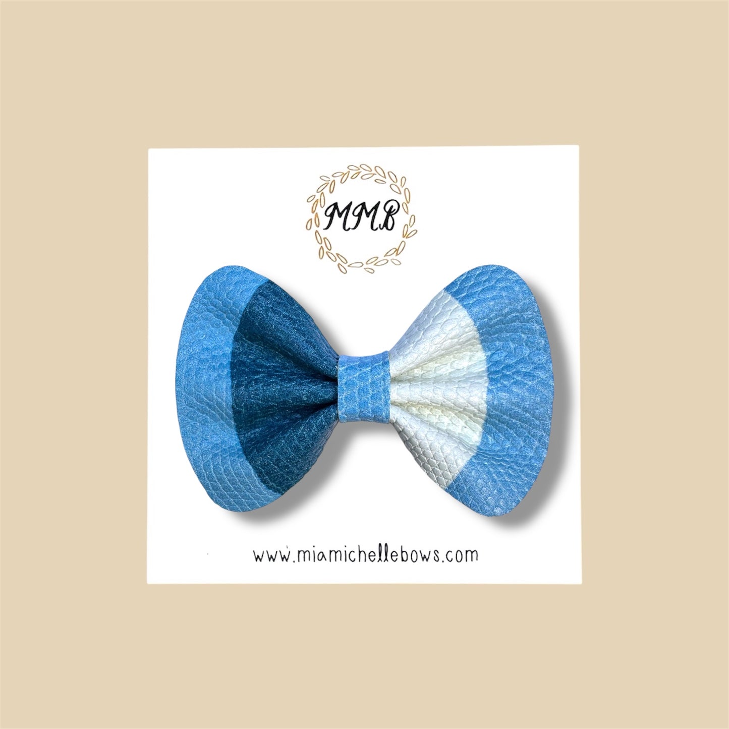 Blue Color-block Genuine Leather Bow