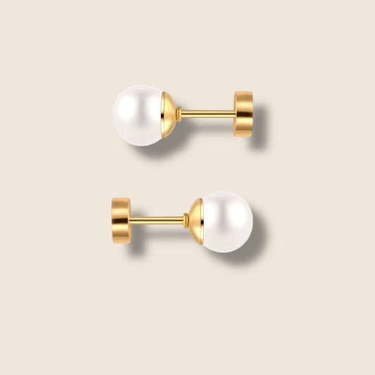 Gold Pearl Screw Back Studs