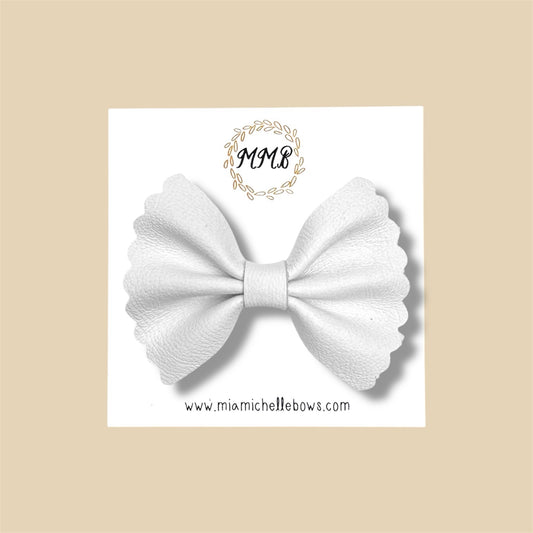 White Scalloped Genuine Leather Bow