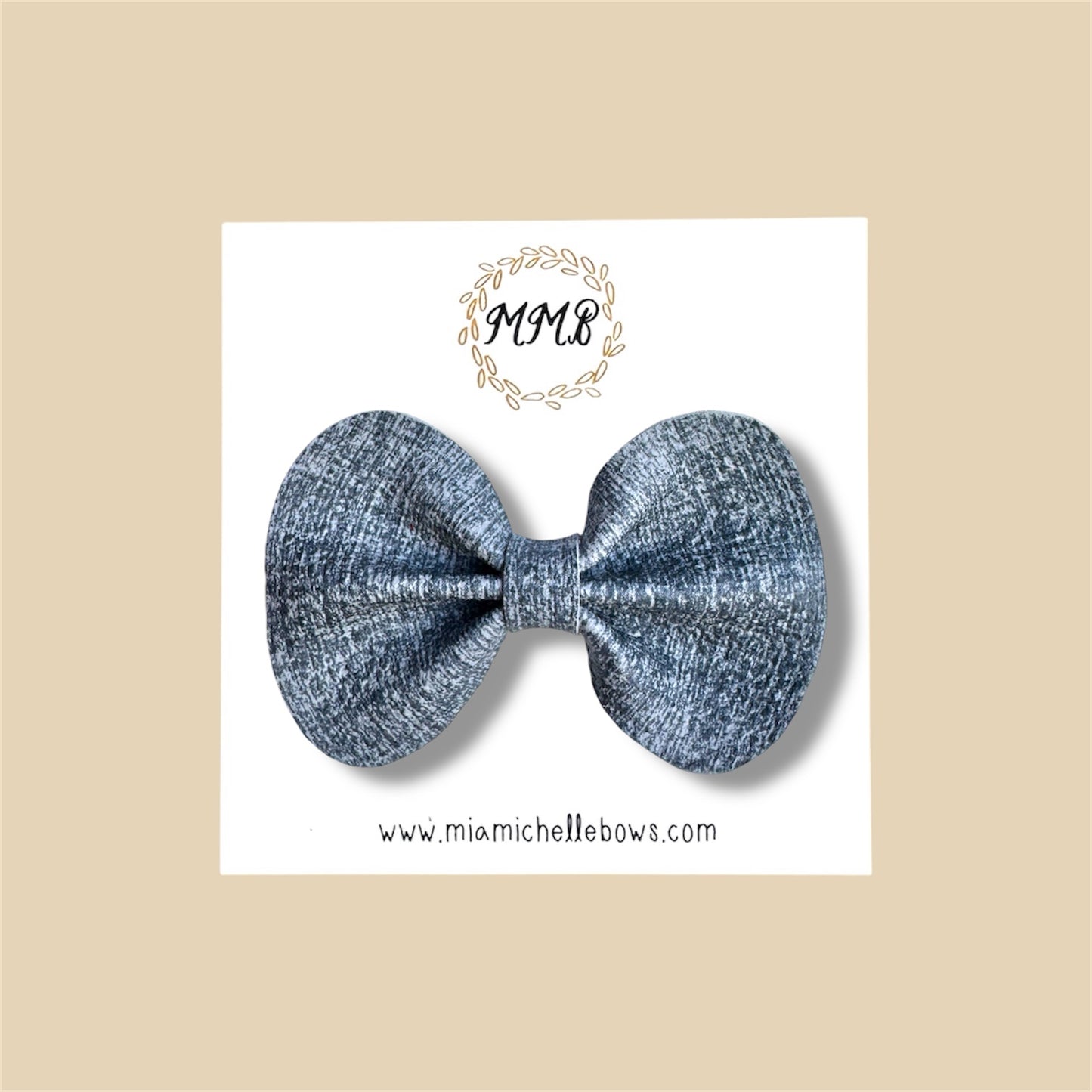 Navy Denim Vegan Leather Bow