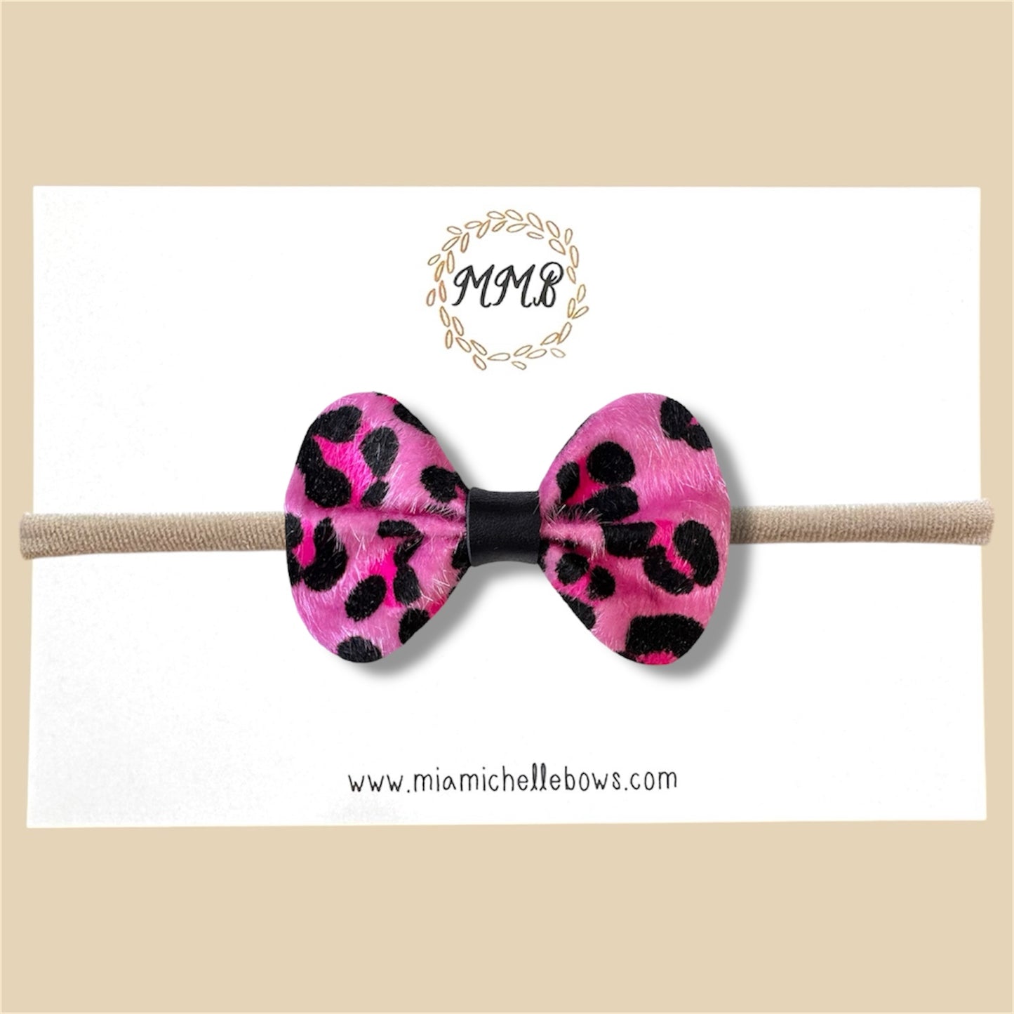 Pink Furry Leopard Vegan Leather Bow