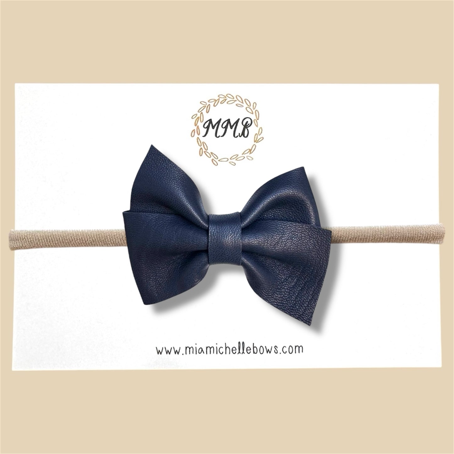 Dark Navy Pinwheel Genuine Leather Bow