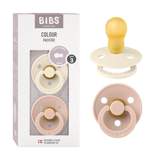 Size 3 Bibs Colour Rubber Pacifier 2 Pack- Ivory/ Blush