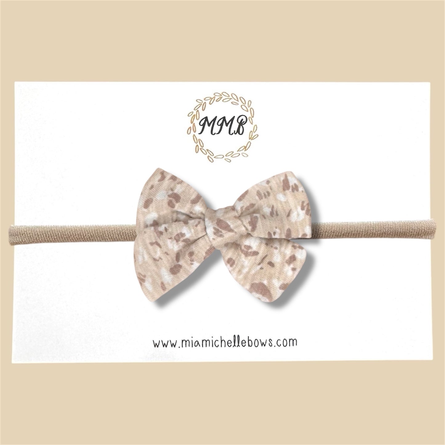 Tan Leopard Stretch Knit Hand Tied Bow