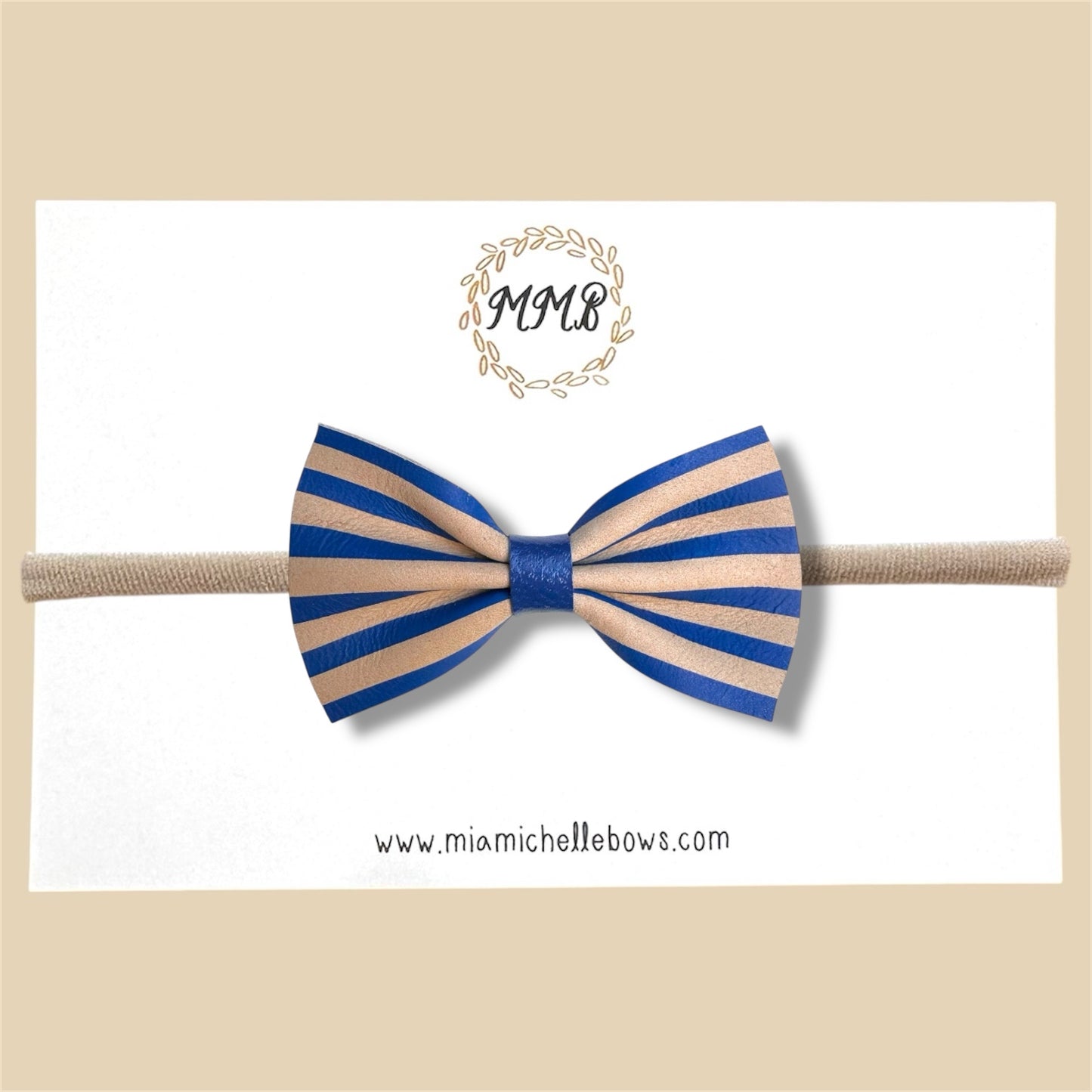 Blue Striped Slim Line Genuine Leather Bow
