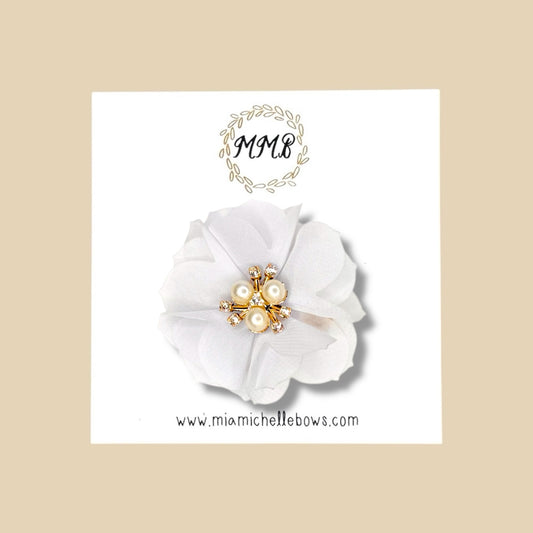 White Jeweled Floral Headband or Clip