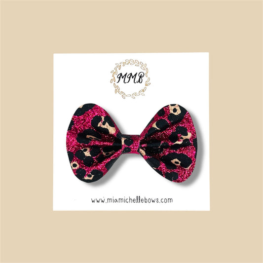 Magenta Leopard Glitter Bow