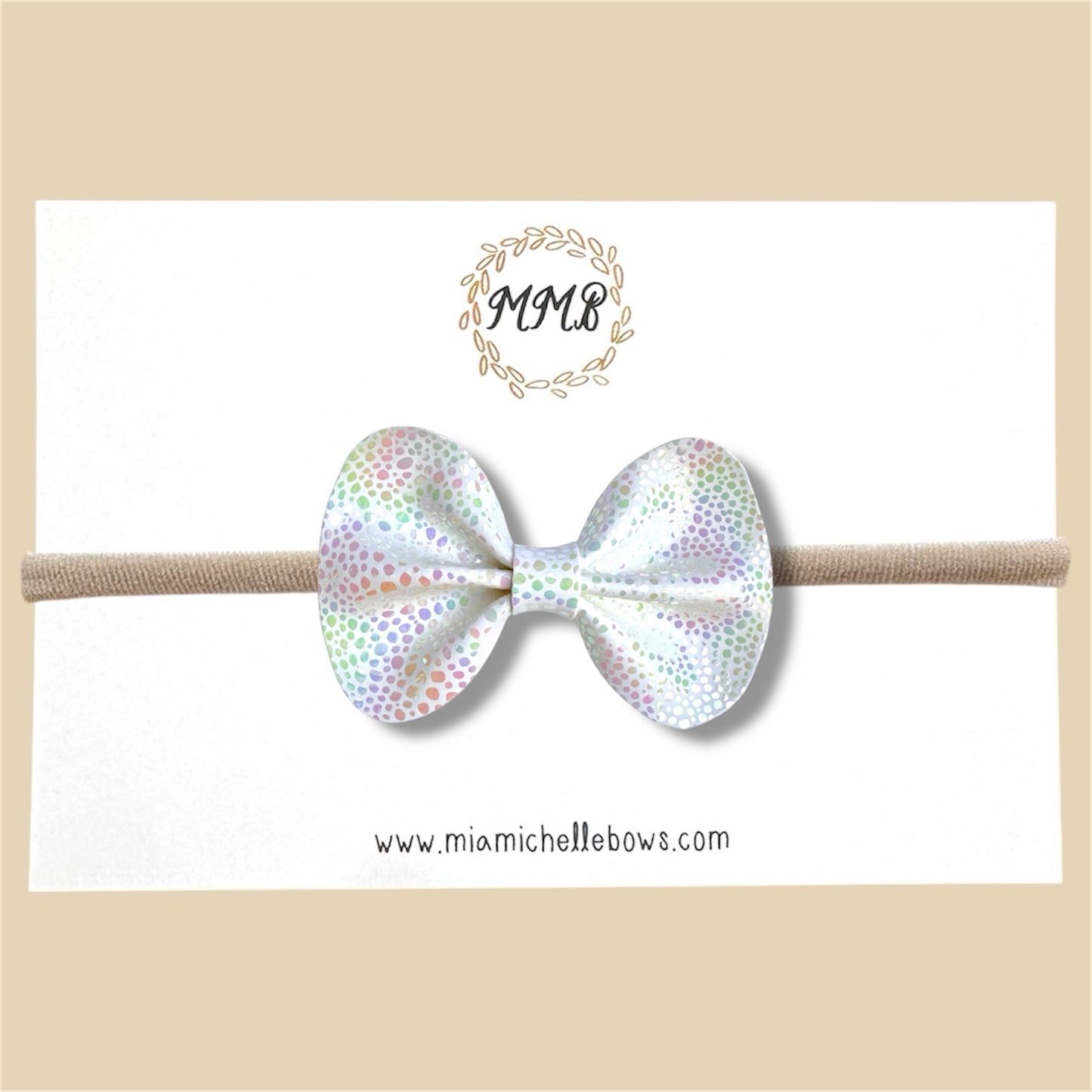 Iridescent Speckled White Vegan Leather Bow